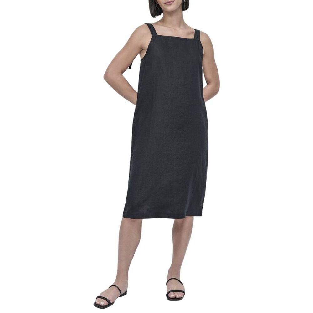 Dkny Womens  Tie Strap Linen Dress, Black